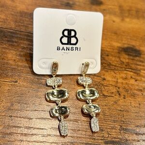 NWT Bansri Gold Clear Crystal Accent Dangle Tiered Statement Earrings